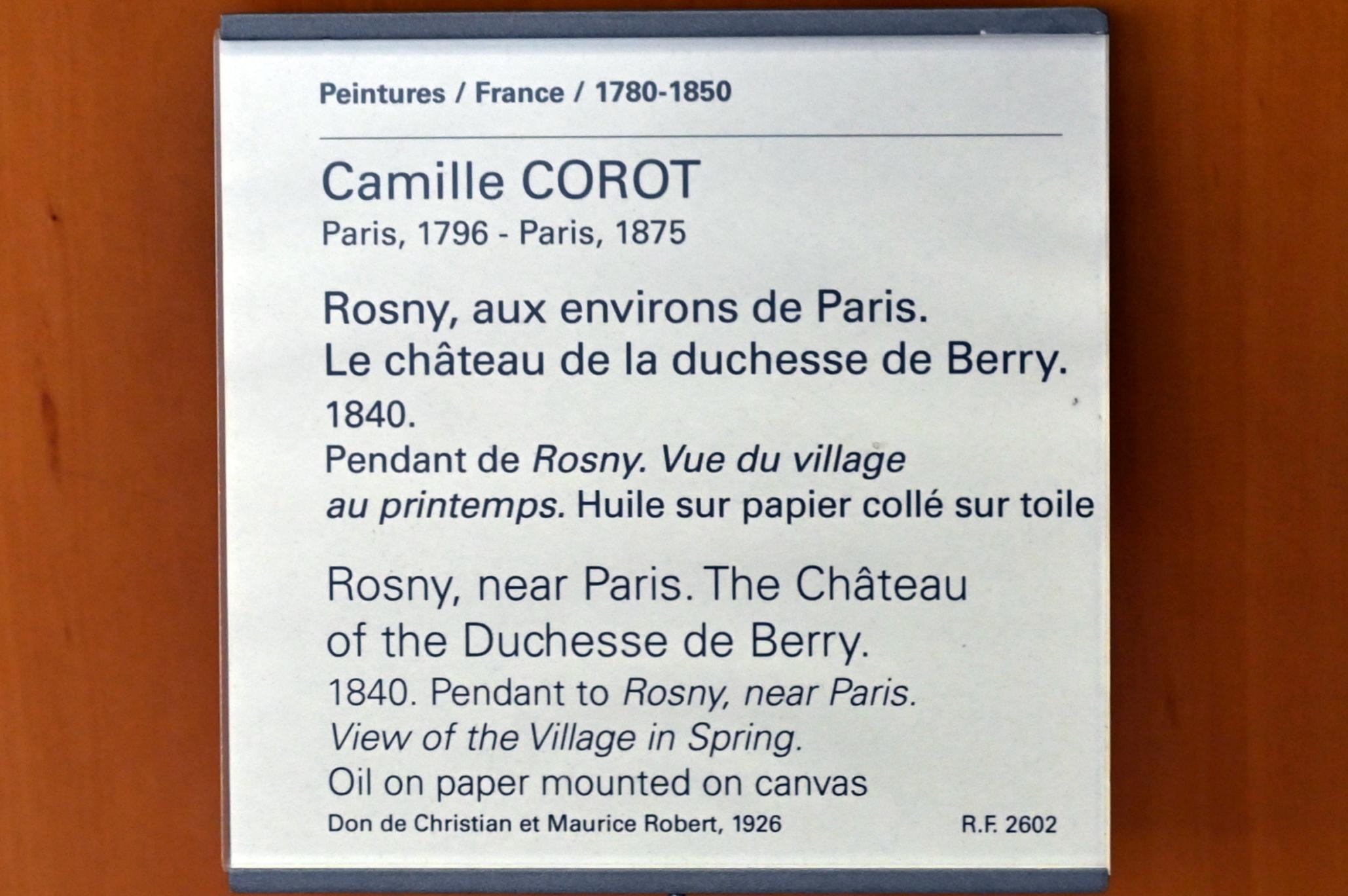 Jean-Baptiste Camille Corot (1823–1874), Das Schloss der Herzogin von Berry in Rosny bei Paris, Paris, Musée du Louvre, Saal 948, 1840, Bild 2/2