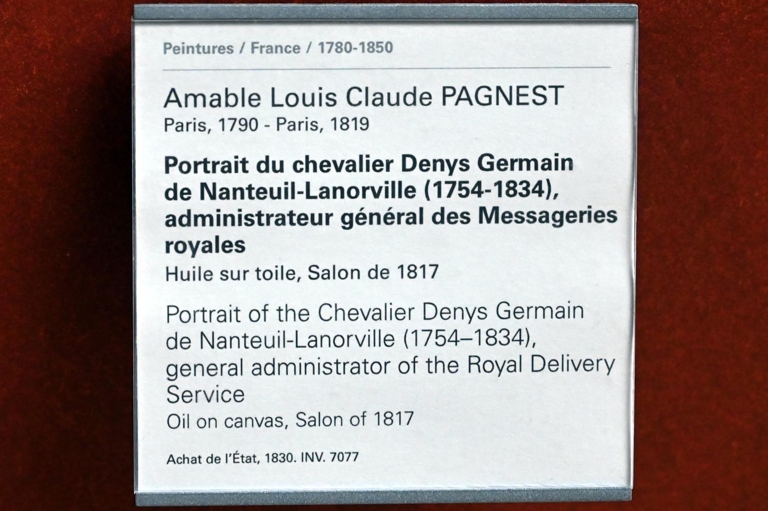 Amable Louis Claude Pagnest (1814–1816), Porträt des Chevalier Denys Germain de Nanteuil-Lanorville (1754-1834), Generalverwalter der Royal, Paris, Musée du Louvre, Saal 700, vor 1817, Bild 2/2