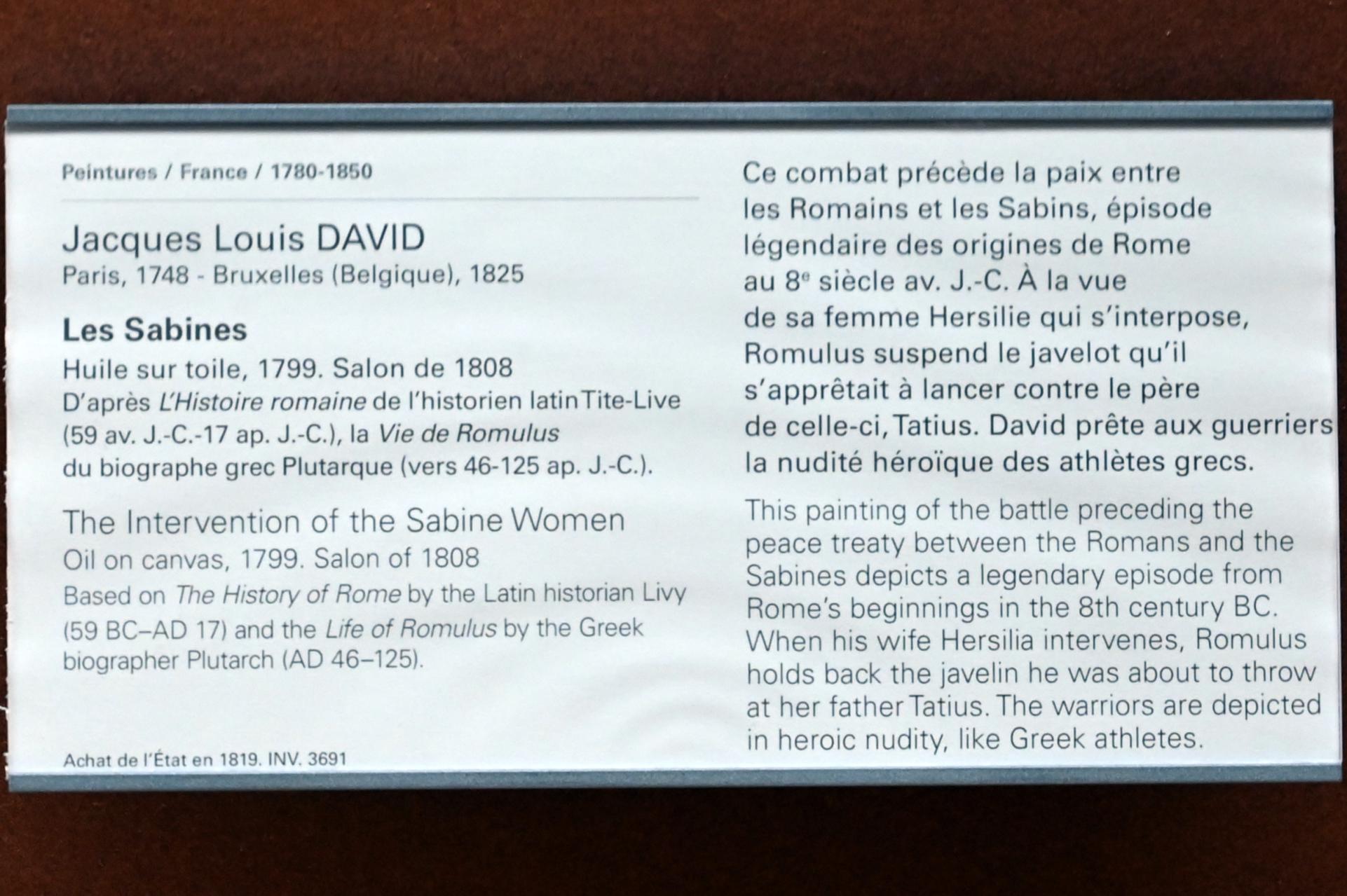 Jacques-Louis David (1782–1824), Das Eingreifen der Sabinerinnen, Paris, Musée du Louvre, Saal 702, 1799, Bild 2/2