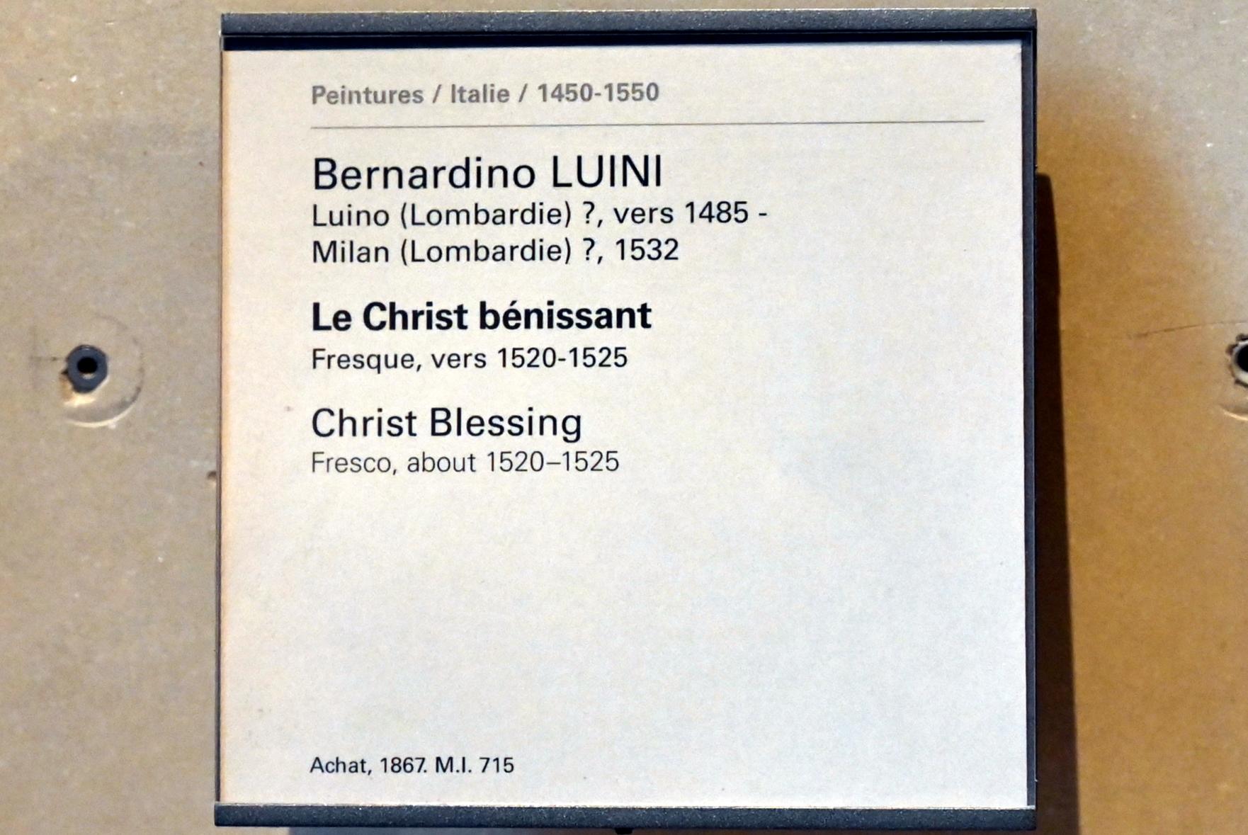 Bernardino Luini (1510–1527), Segnender Christus, Greco Milanese, jetzt Paris, Musée du Louvre, Saal 707, um 1520–1525, Bild 2/3
