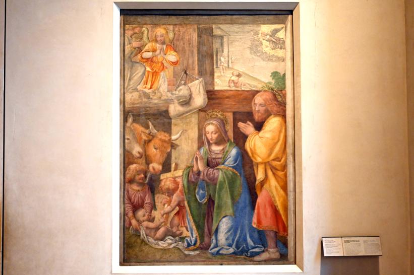Bernardino Luini (1510–1527), Die Geburt Christi und die Verkündigung an die Hirten, Greco Milanese, jetzt Paris, Musée du Louvre, Saal 707, um 1520–1525, Bild 1/3