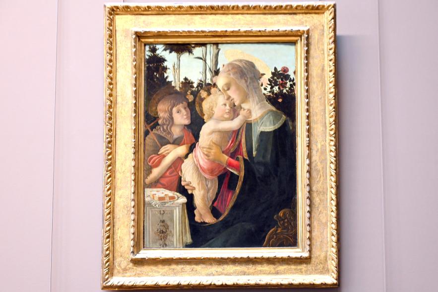 Sandro Botticelli (1462–1500), Die Jungfrau und das Kind mit dem Johannesknaben, Paris, Musée du Louvre, Saal 708, um 1470, Bild 1/2