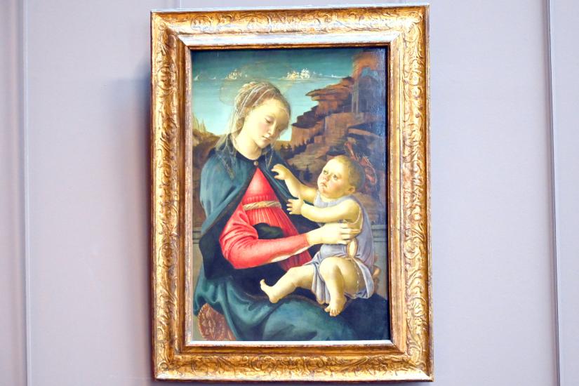 Sandro Botticelli (1462–1500), Die Jungfrau Maria und das Jesuskind (Madonna der Guidi da Faenza), Paris, Musée du Louvre, Saal 708, um 1465–1470, Bild 1/2