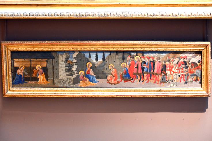 Giovanni di Franco di Piero (Meister des Carrandschen Triptychons) (1460), Die Geburt Christi und die Anbetung der Heiligen Drei Könige, Paris, Musée du Louvre, Saal 708, um 1460, Bild 1/2