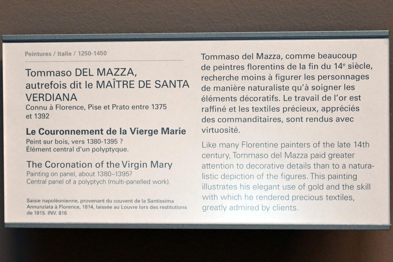 Tommaso del Mazza (Meister der Santa Verdiana) (1392), Die Krönung der Jungfrau Maria, Florenz, Kirche Santissima Annunziata, jetzt Paris, Musée du Louvre, Saal 708, um 1380–1395, Bild 2/2