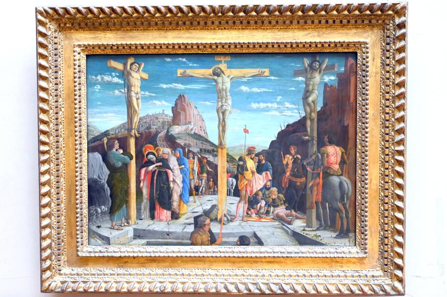 Andrea Mantegna (1451–1505), Kreuzigung, Verona, San Zeno Maggiore, jetzt Paris, Musée du Louvre, Saal 710a, 1456–1459, Bild 1/2
