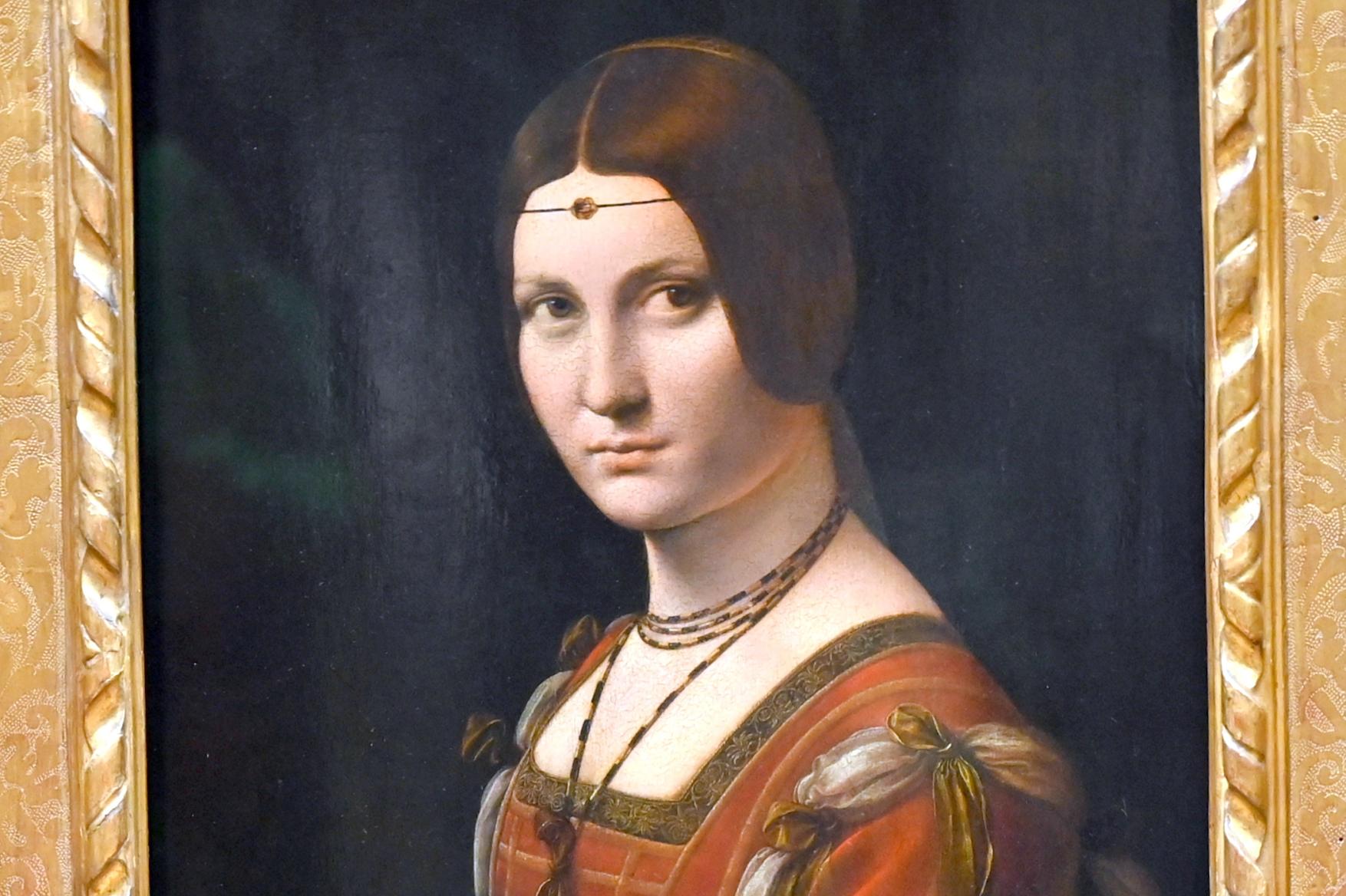 Leonardo da Vinci (1475–1513), Porträt einer Frau vom Mailänder Hof (fälschlicherweise als La Belle Ferronnière bekannt), Paris, Musée du Louvre, Saal 710c, um 1490–1497, Bild 3/4
