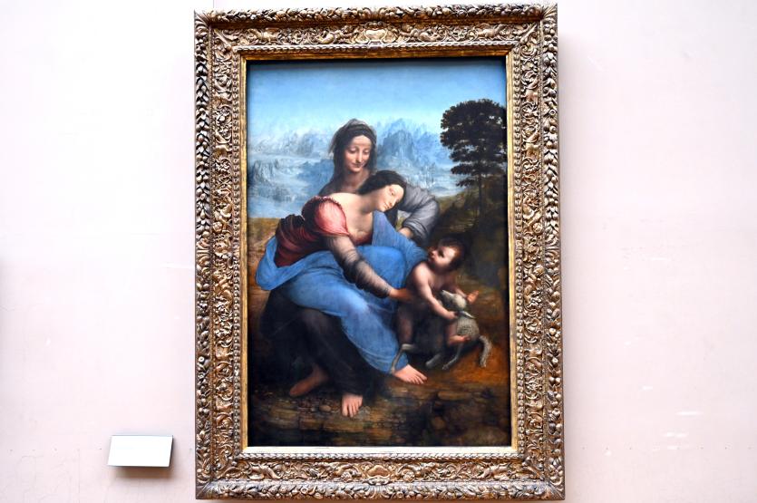 Leonardo da Vinci (1475–1513), Die Heilige Anna, die Jungfrau Maria und das Jesuskind spielen mit einem Lamm (Heilige Anna), Paris, Musée du Louvre, Saal 710c, um 1503–1519