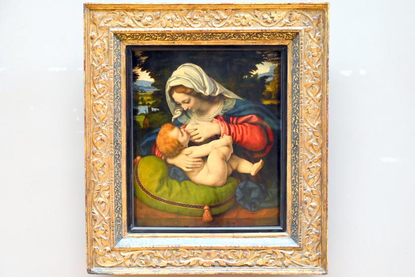 Andrea Solari (1495–1522), Maria das Kind stillend (Madonna mit dem grünen Kissen), Paris, Musée du Louvre, Saal 710d, um 1507–1510, Bild 1/2