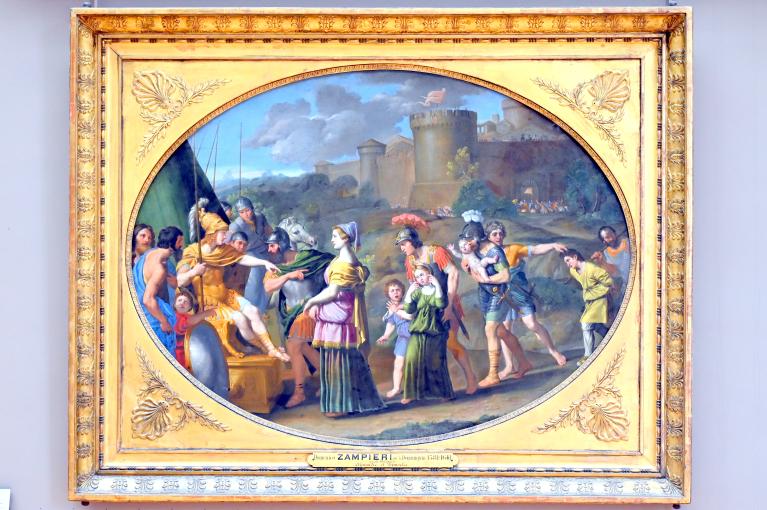 Domenichino (Domenico Zampieri) (1602–1627), Die gefangene Timokleia wird Alexander vorgeführt, Paris, Musée du Louvre, Saal 716a, um 1615, Bild 1/2