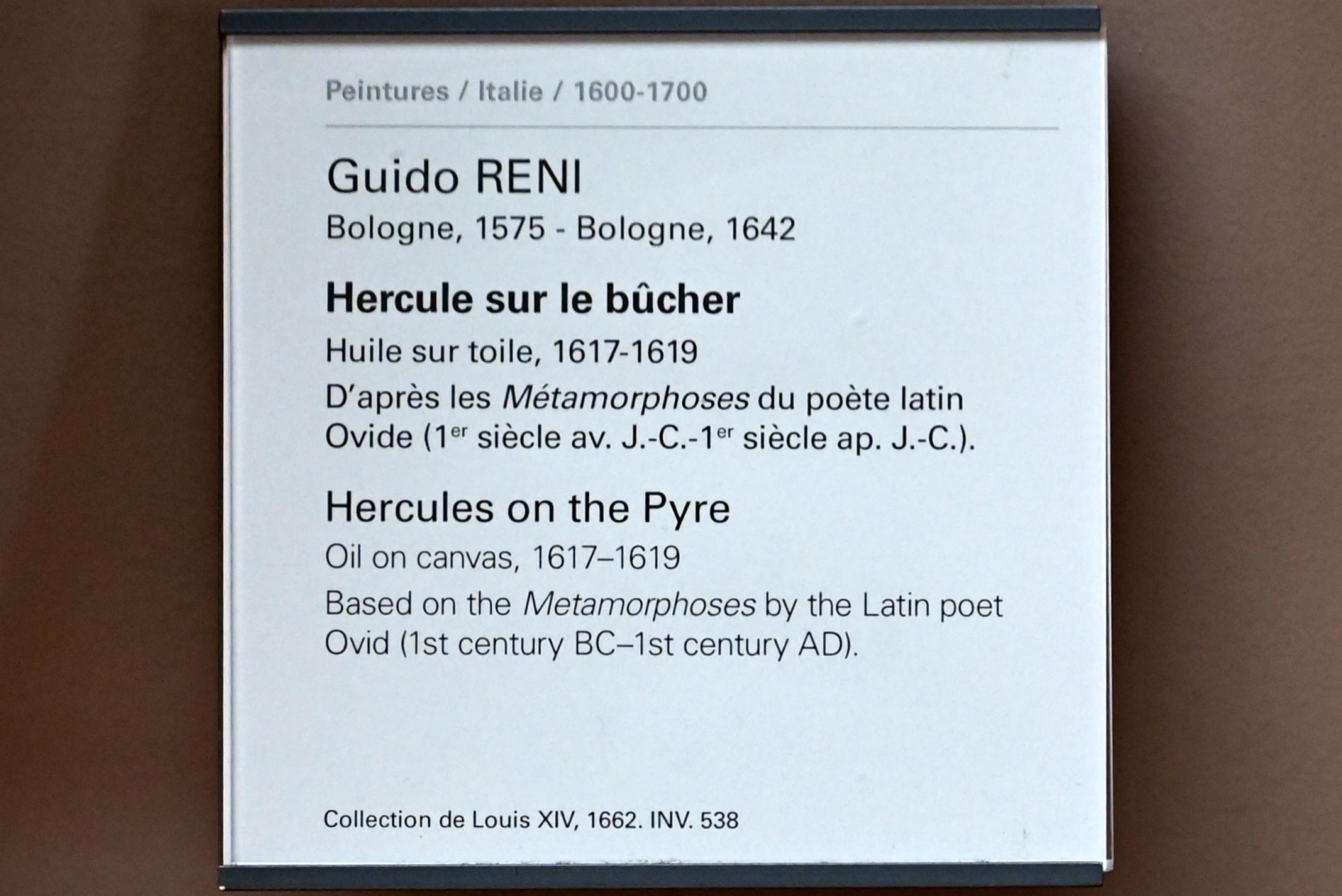 Guido Reni (1596–1641), Herkules auf dem Scheiterhaufen, Mantua, Villa La Favorita, jetzt Paris, Musée du Louvre, Saal 716a, 1617–1619, Bild 2/2