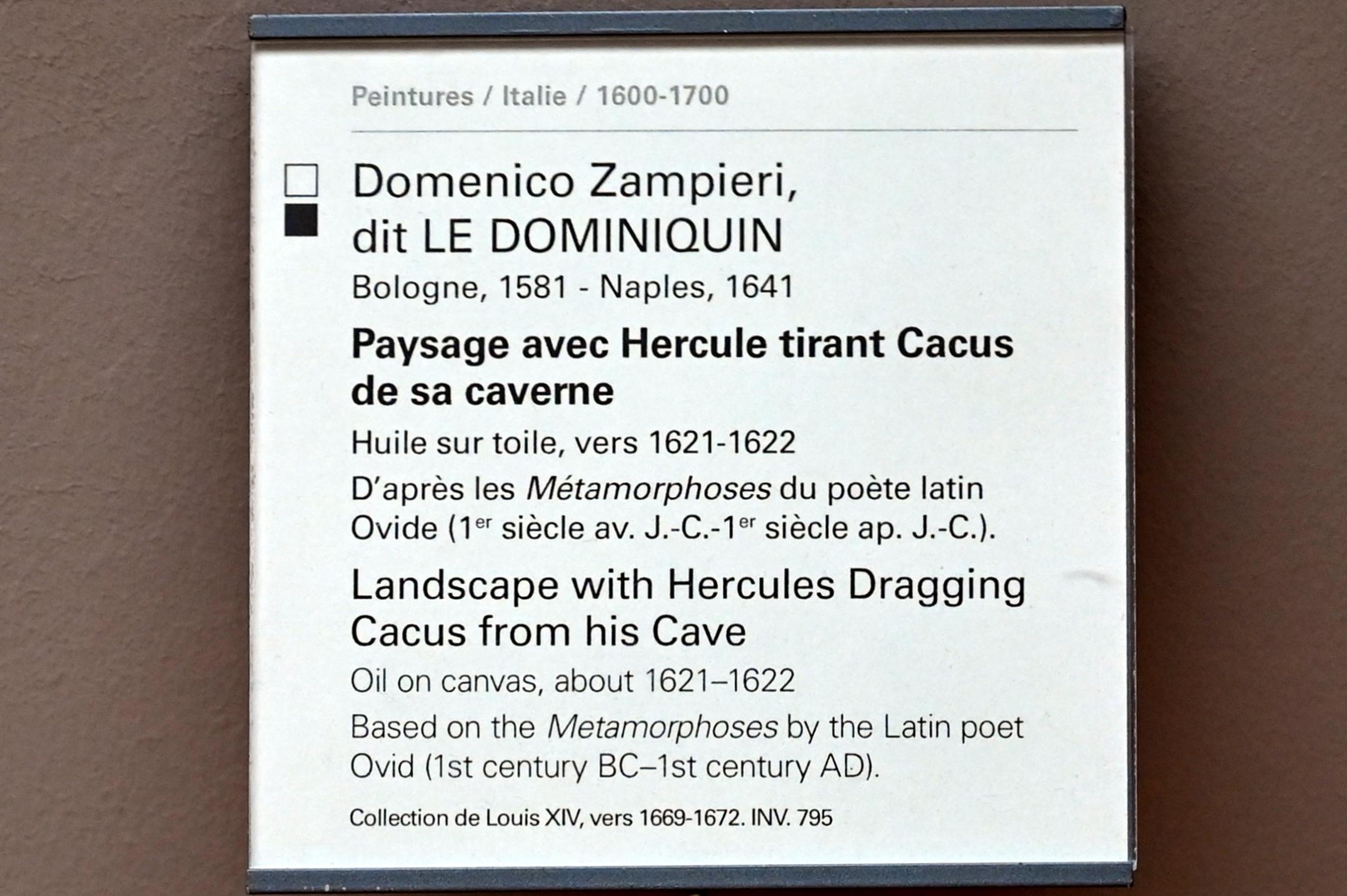 Domenichino (Domenico Zampieri) (1602–1627), Landschaft mit Herkules, der Cacus aus seiner Höhle zieht, Paris, Musée du Louvre, Saal 716d, um 1621–1622, Bild 2/2