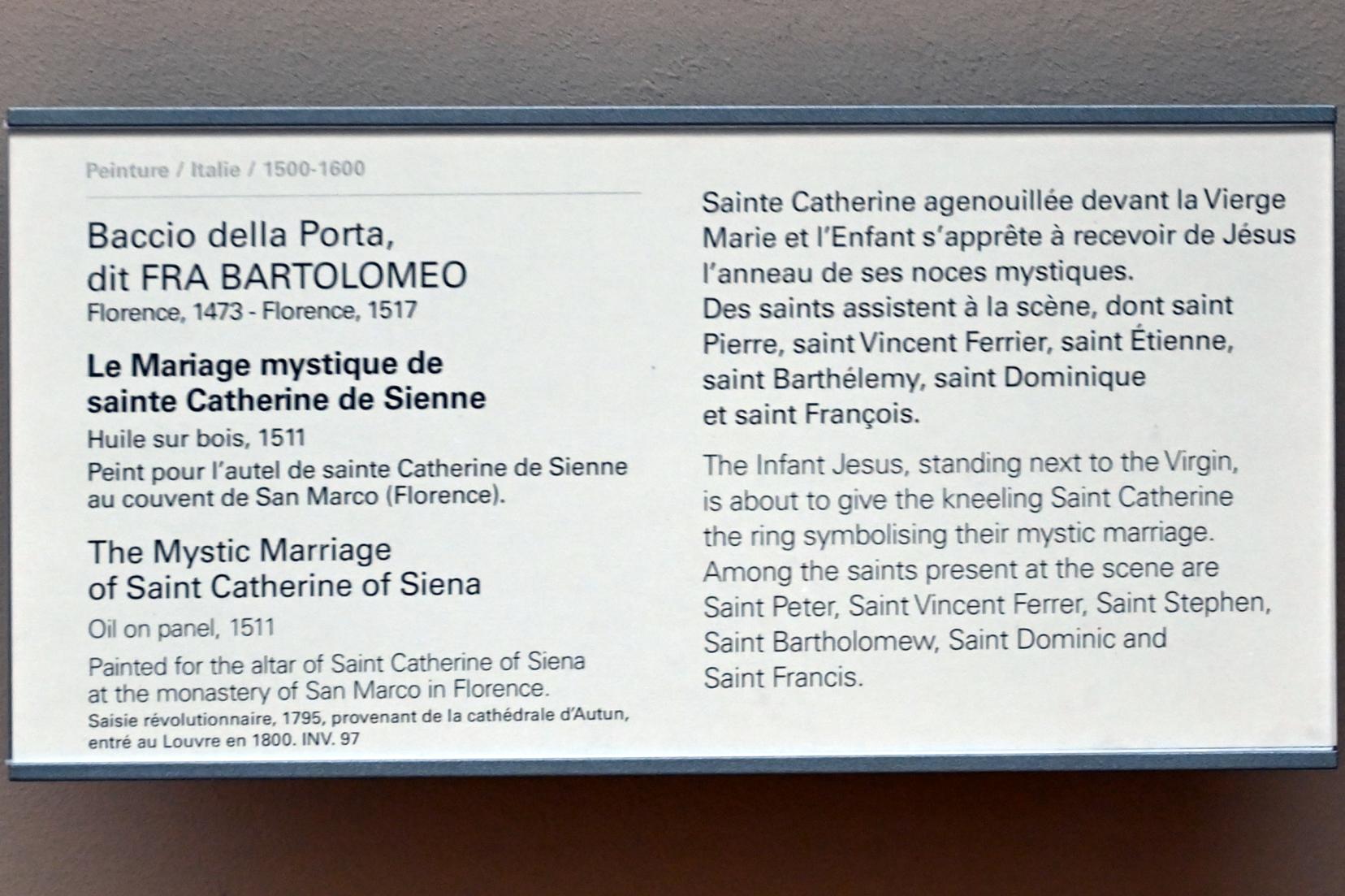 Fra Bartolomeo (Baccio della Porta) (1495–1516), Die mystische Hochzeit der Heiligen Katharina von Siena, Paris, Musée du Louvre, Saal 710j, 1511, Bild 2/2