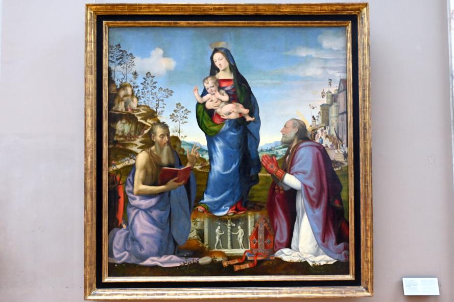 Mariotto Albertinelli (1506–1511), Maria mit Kind zwischen den Heiligen Hieronymus und Zenobius, Florenz, Santa Trinita, jetzt Paris, Musée du Louvre, Saal 710f, 1506, Bild 1/2