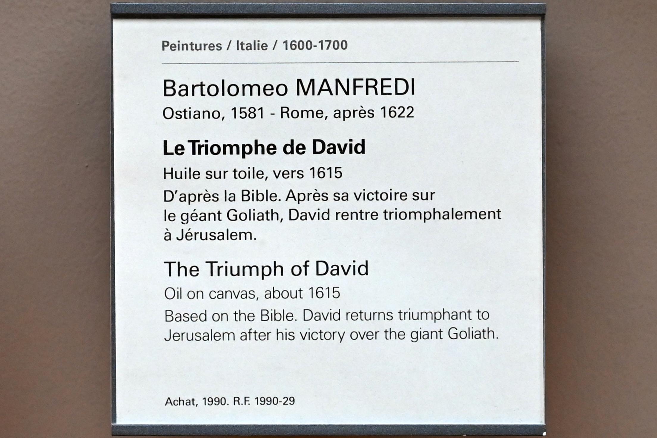 Bartolomeo Manfredi (1609–1618), Der Triumph Davids, Paris, Musée du Louvre, Saal 716e, um 1615, Bild 2/2