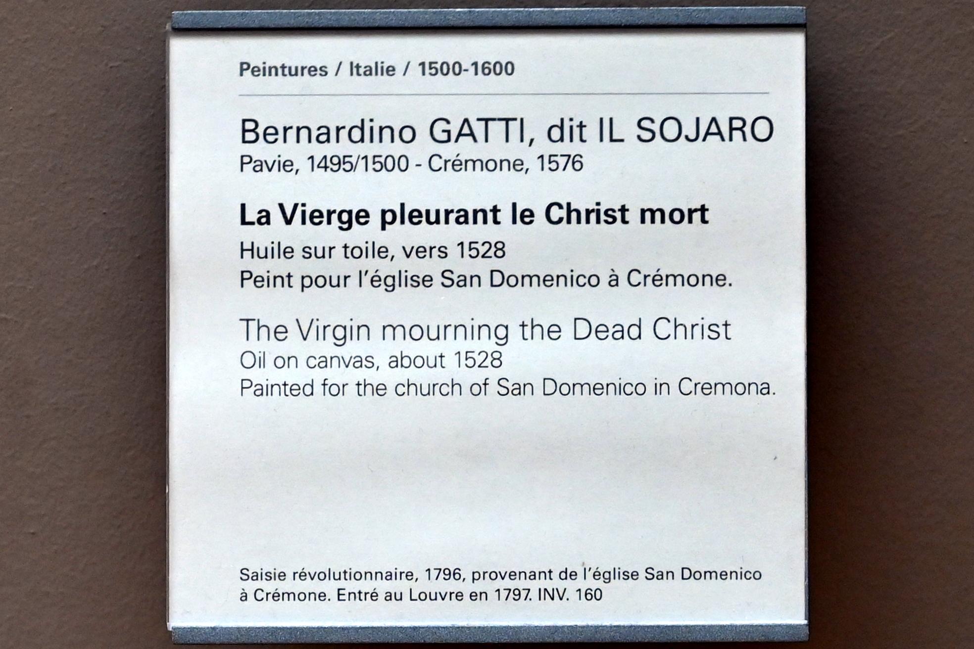 Bernardino Gatti (Sojaro) (1528), Beweinung Christi, Cremona, Dom von Cremona, jetzt Paris, Musée du Louvre, Saal 716e, um 1528, Bild 2/2