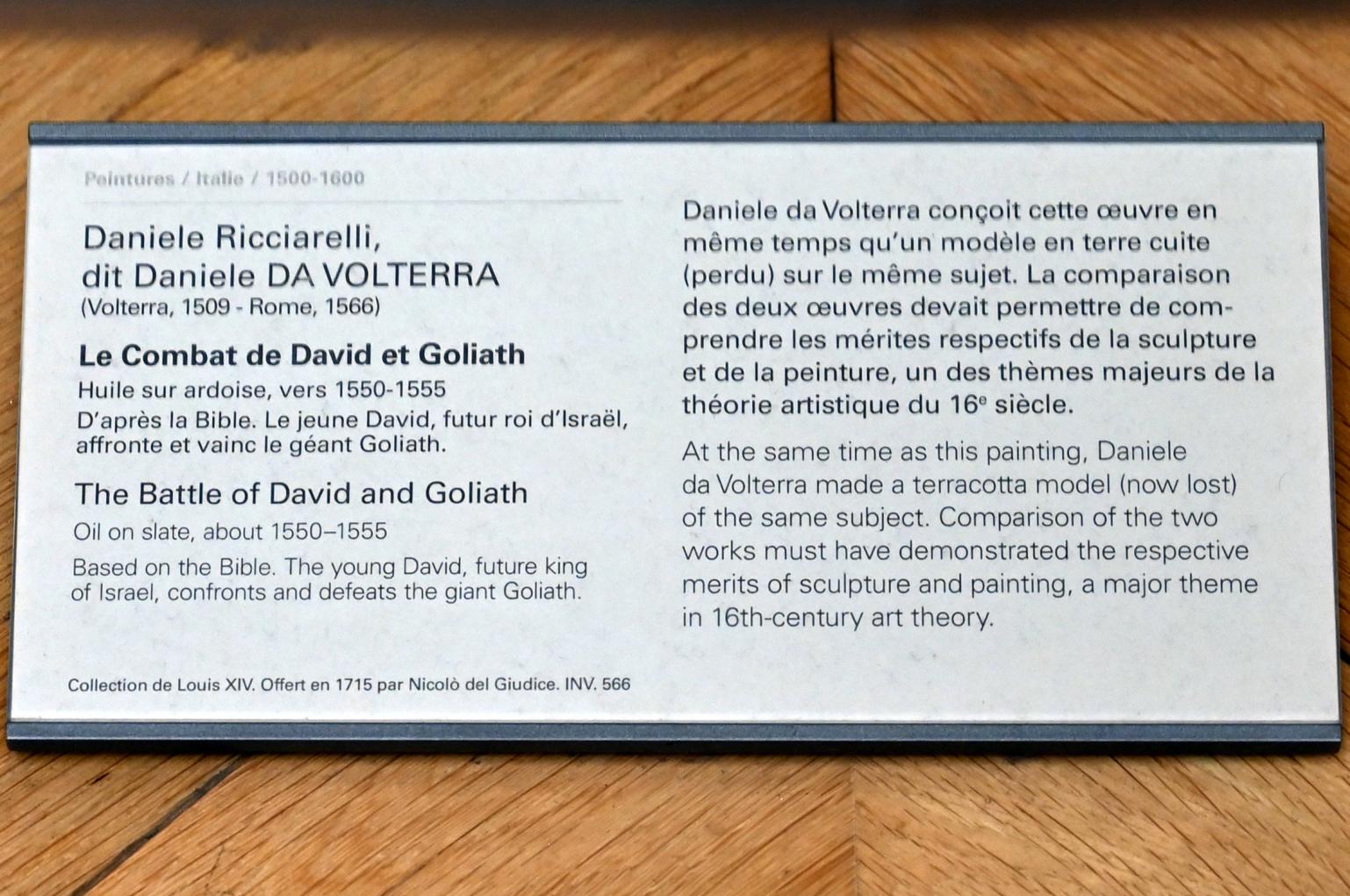 Daniele da Volterra (1540–1553), Die Schlacht von David gegen Goliath, Paris, Musée du Louvre, Saal 716e, um 1550–1555, Bild 2/2