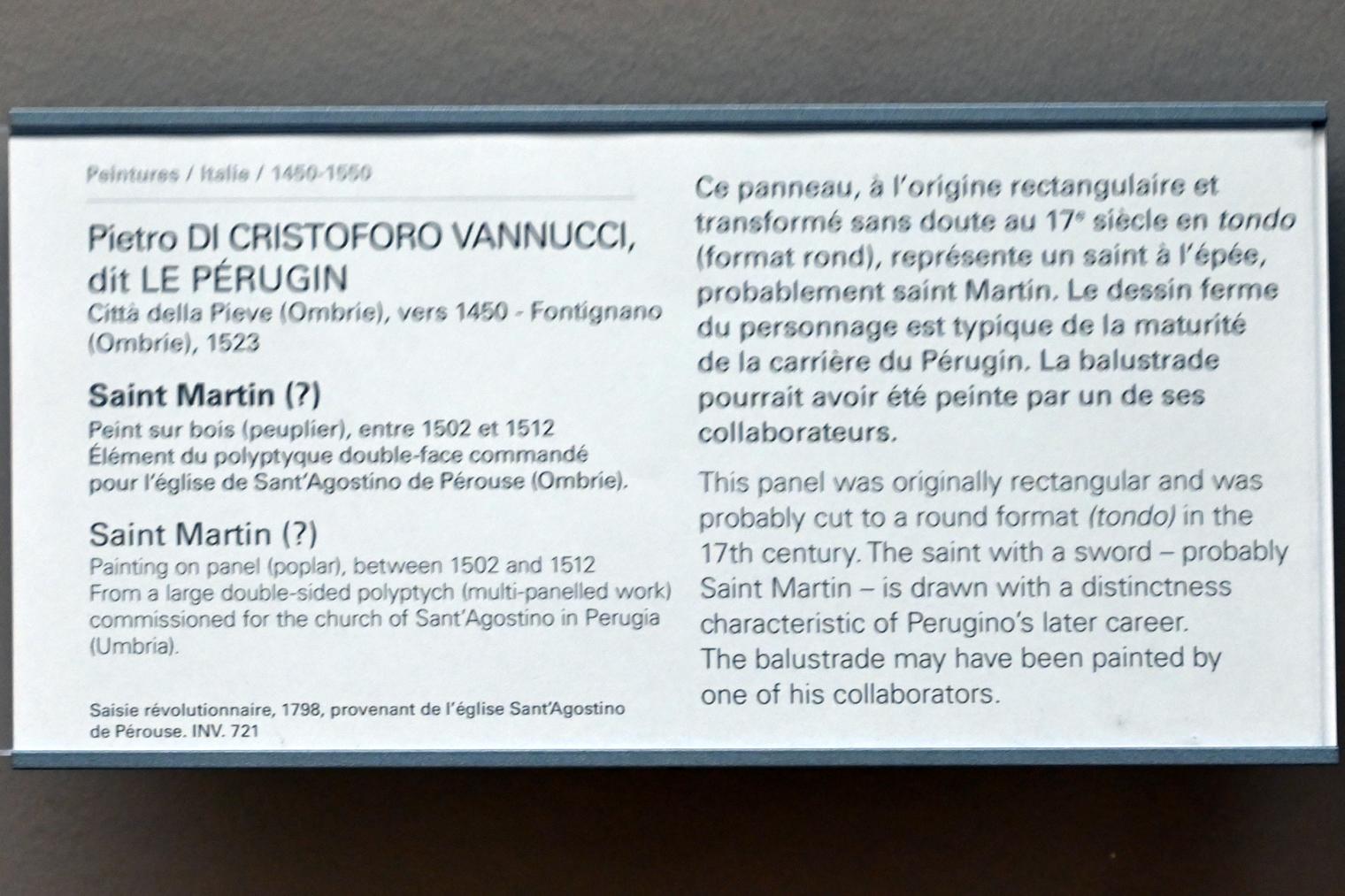 Pietro Perugino (Pietro di Cristoforo Vannucci) (1474–1517), Heiliger Martin (?), Perugia, Kirche Sant'Agostino, jetzt Paris, Musée du Louvre, Saal 710h, um 1502–1512, Bild 2/2