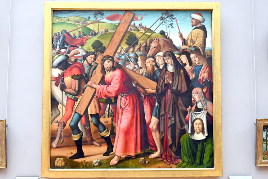 Biagio di Antonio Tucci (1500), Kreuztragung Christi, Florenz, Basilica di Santo Spirito, jetzt Paris, Musée du Louvre, Saal 710h, um 1500, Bild 1/2