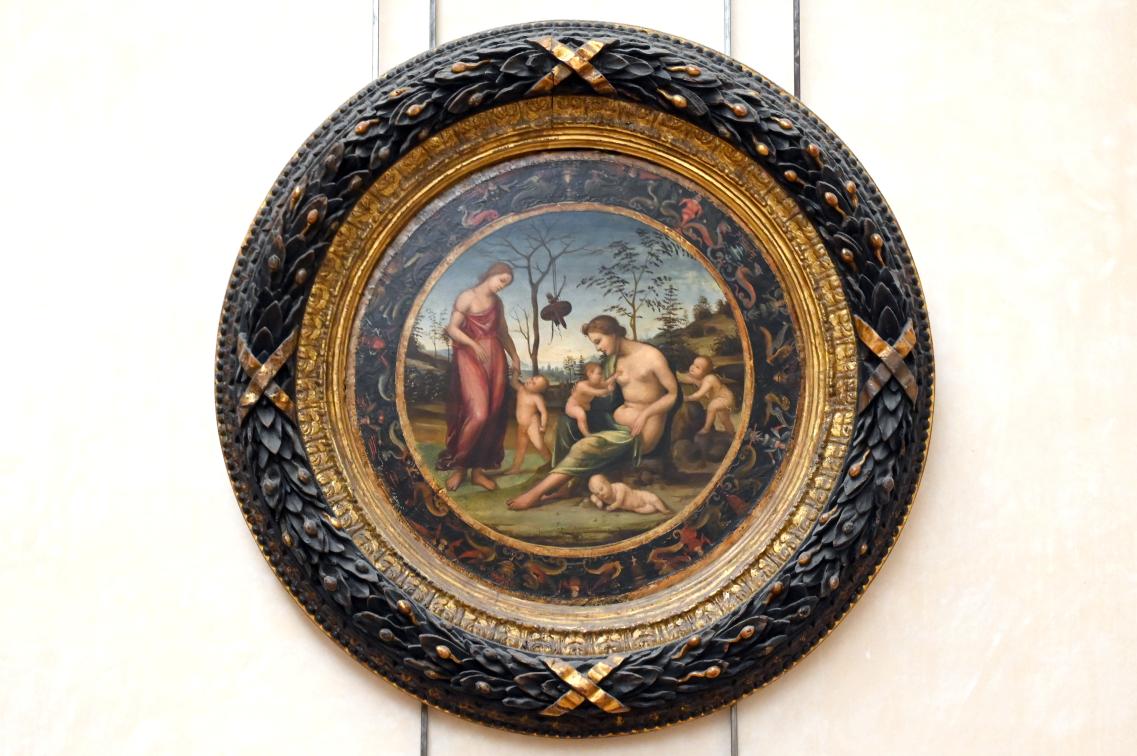 Il Sodoma (Giovanni Antonio Bazzi) (1490–1544), Venus Terrestre mit Eros und Himmlische Venus mit Anteros und zwei weiteren Amoretten (Allegorie der Liebe), Paris, Musée du Louvre, Saal 709, um 1508