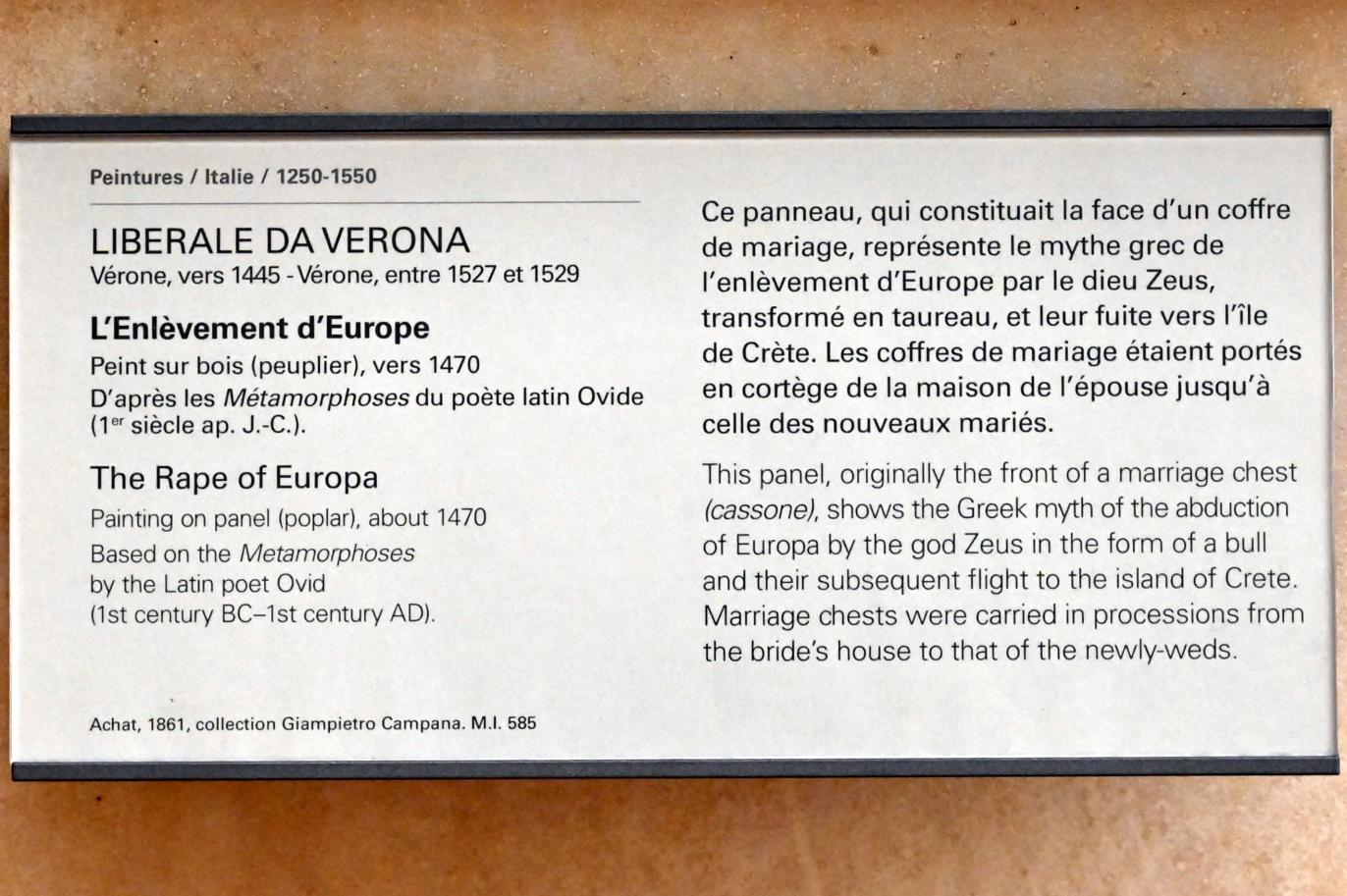 Liberale da Verona (1469–1515), Die Entführung Europas, Paris, Musée du Louvre, Saal 709, um 1470, Bild 2/2
