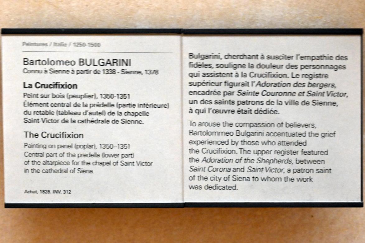 Bartolomeo Bulgarini (1342–1370), Kreuzigung, Siena, Dom von Siena (Cattedrale di Santa Maria Assunta), jetzt Paris, Musée du Louvre, Saal 709, um 1350–1351, Bild 2/2