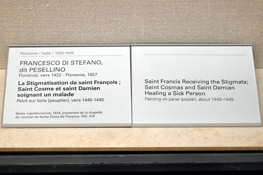 Francesco Pesellino (1442–1456), Der heilige Franziskus empfängt die Stigmata, Florenz, Franziskanerkirche Santa Croce, jetzt Paris, Musée du Louvre, Saal 709, um 1440–1445, Bild 2/2