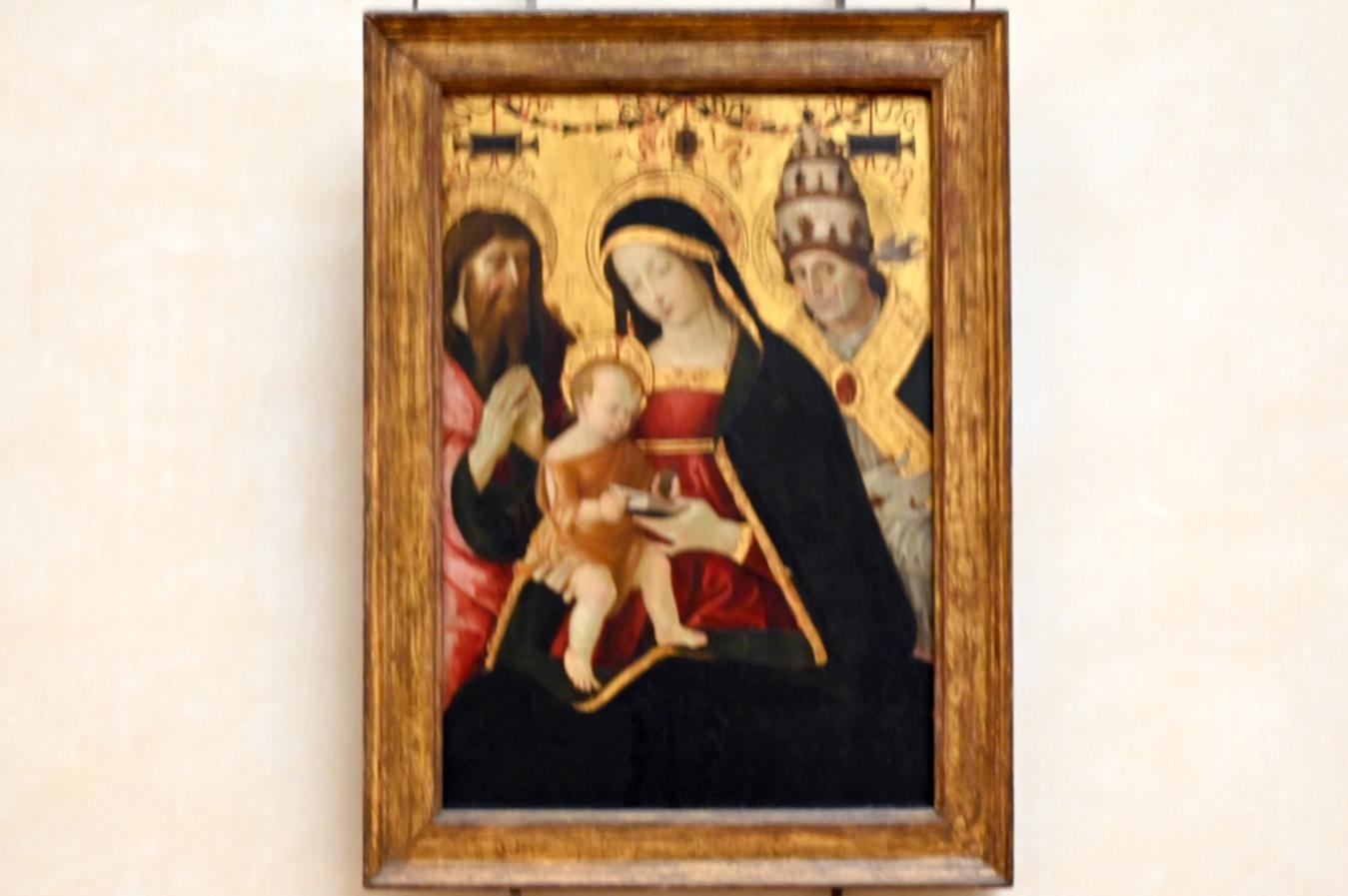 Pinturicchio (Pintoricchio) (1484–1505), Die Jungfrau Maria und das Jesuskind zwischen dem Heiligen Hieronymus und dem Heiligen Gregor dem Großen, Paris, Musée du Louvre, Saal 709, um 1502–1508, Bild 1/2