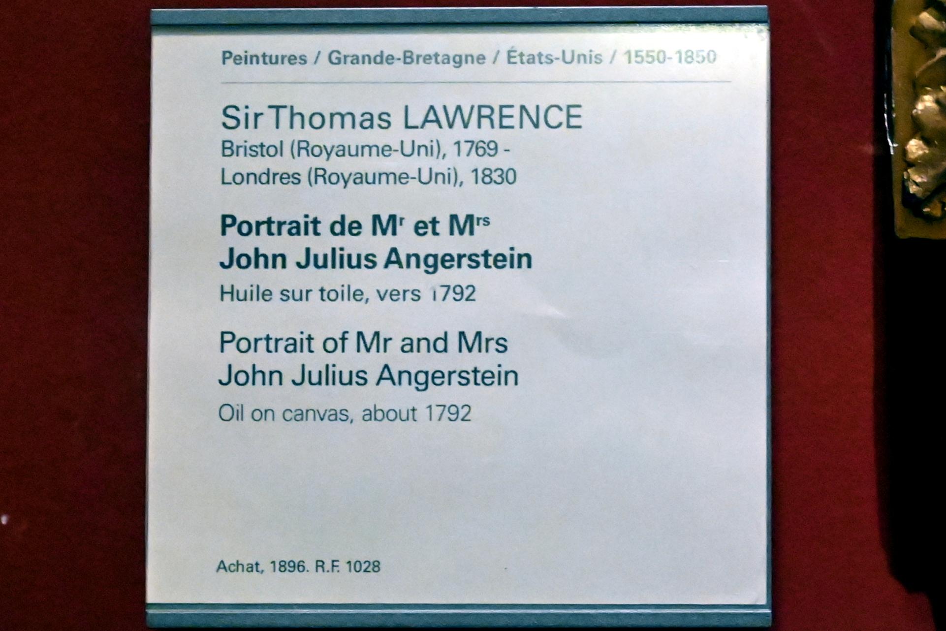 Thomas Lawrence (1789–1825), Porträt von Herrn und Frau John Julius Angerstein, Paris, Musée du Louvre, Saal 713, um 1792, Bild 2/2