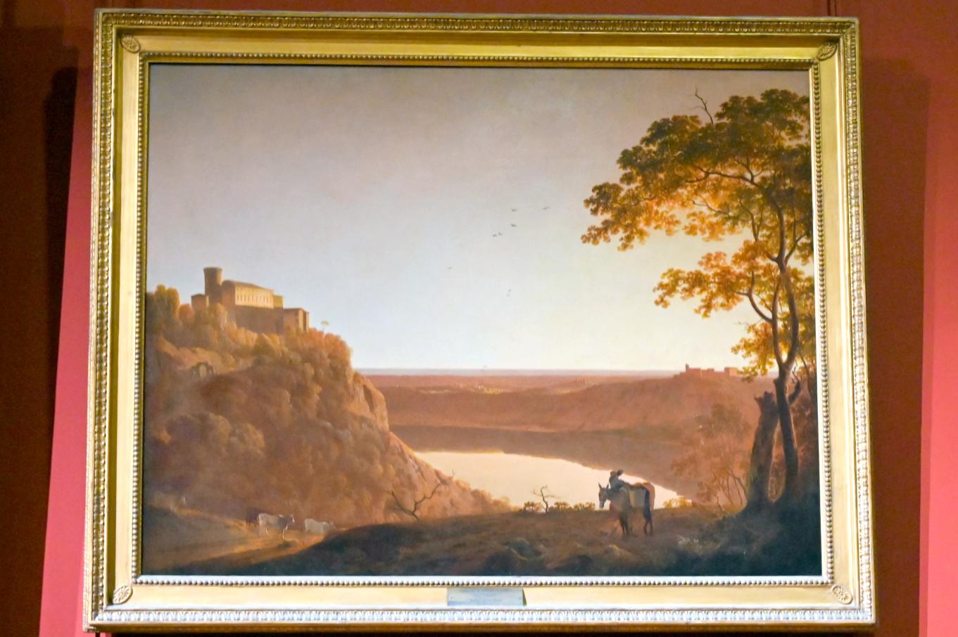 Joseph Wright of Derby (1765–1790), Blick auf den Nemisee (Italien) bei Sonnenuntergang, Paris, Musée du Louvre, Saal 713, um 1790, Bild 1/2