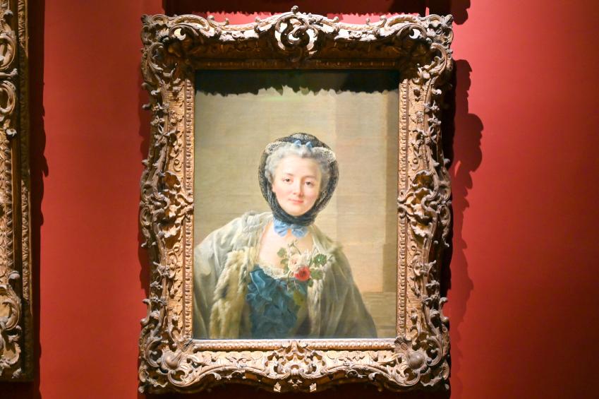 François-Hubert Drouais (1737–1763), Porträt der Madame Drouais, geborene Anne-Françoise Doré (1732–ca. 1815), Ehefrau des Künstlers, Paris, Musée du Louvre, Saal 714, um 1758, Bild 1/2