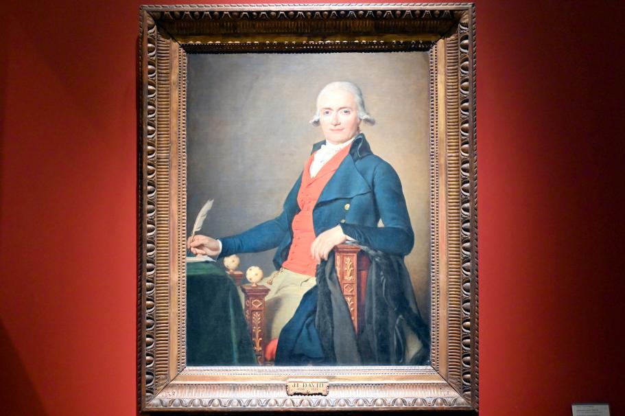 Jacques-Louis David (1782–1824), Porträt des Gaspard Meyer (1749-nach 1799), bevollmächtigter Minister der Batavischen Republik (Der Mann in der roten Weste), Paris, Musée du Louvre, Saal 714, 1795–1796, Bild 1/2