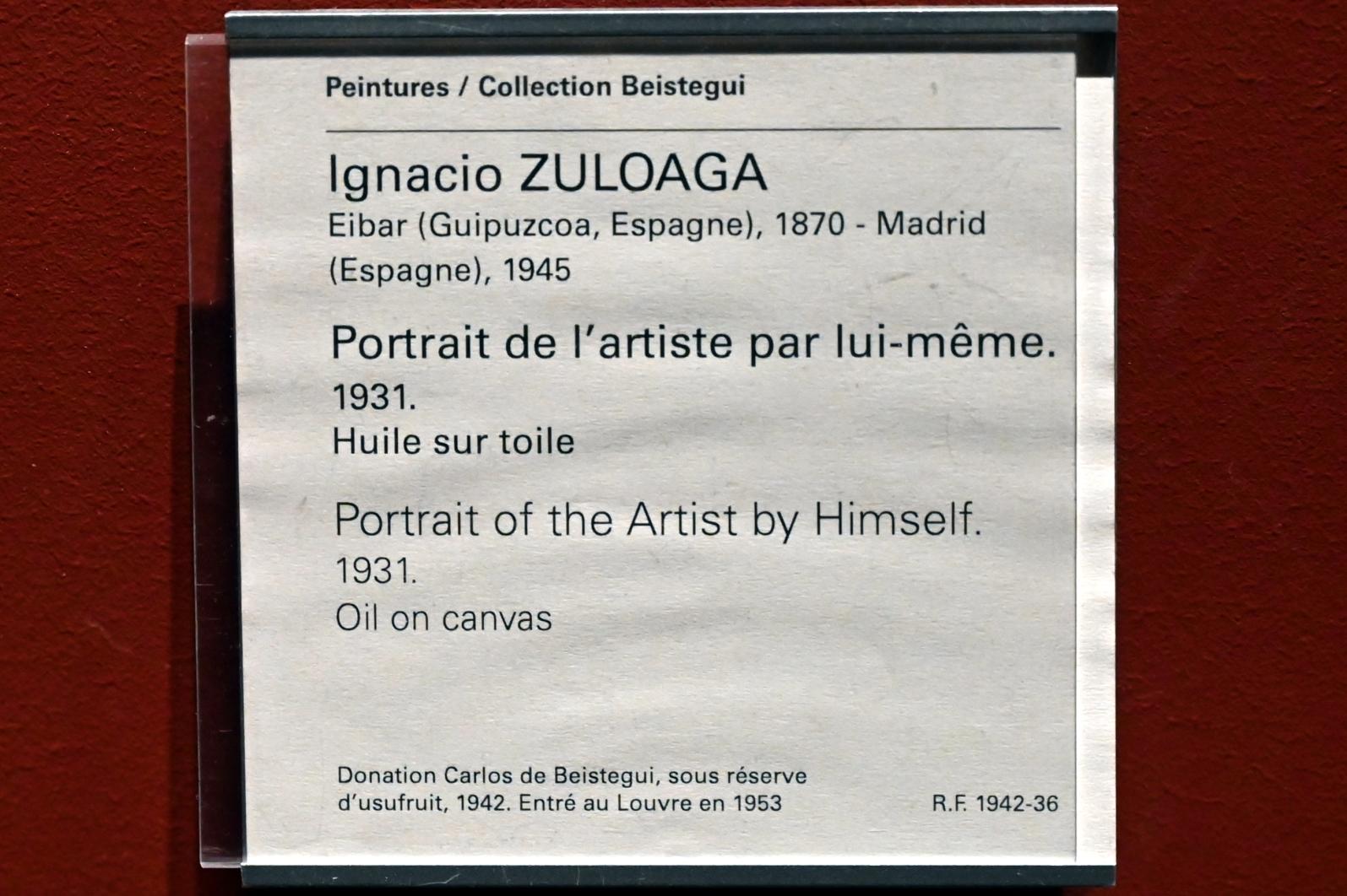Ignacio Zuloaga (1911–1931), Selbstporträt, Paris, Musée du Louvre, Saal 714, 1931, Bild 2/2