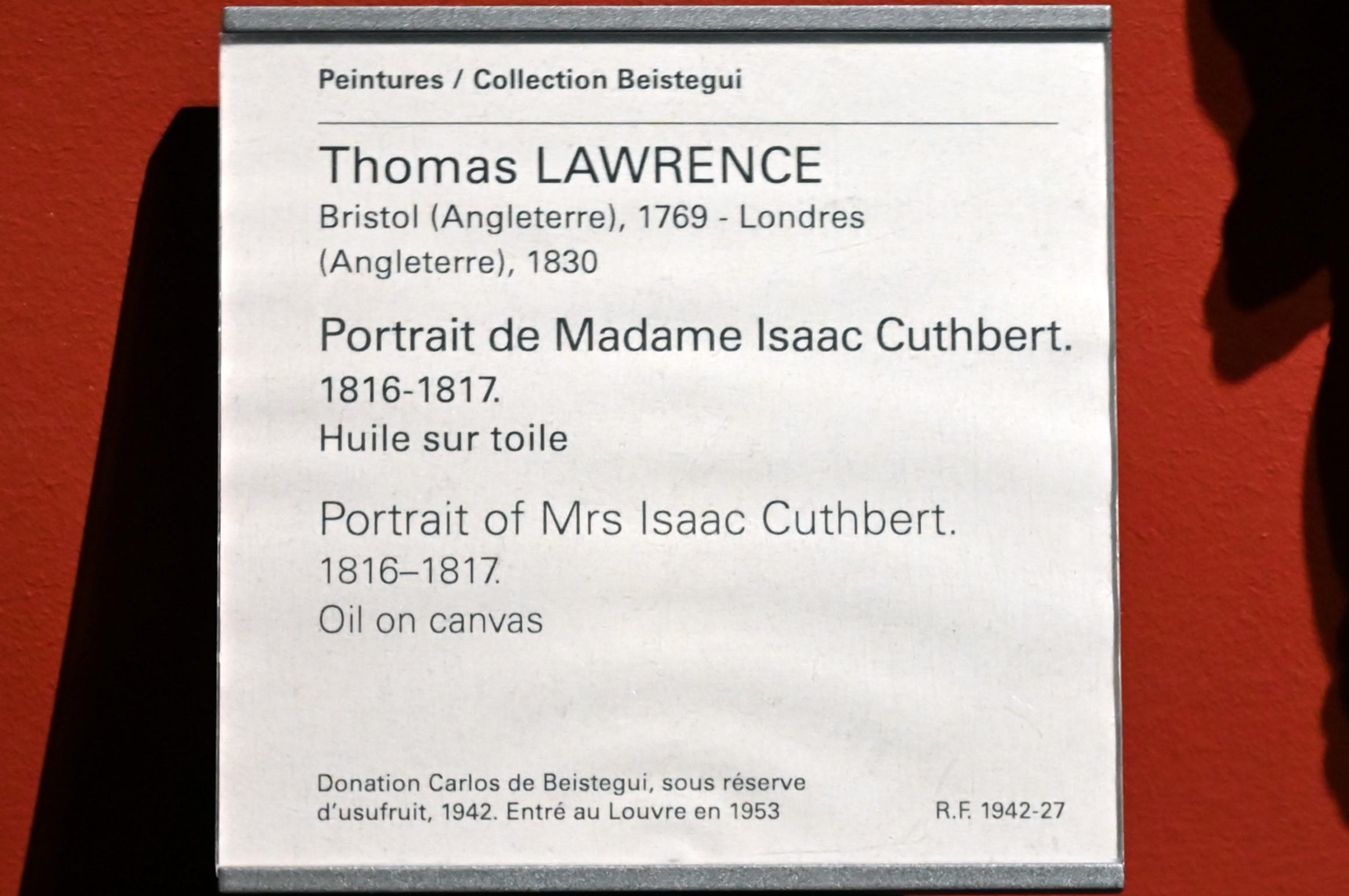 Thomas Lawrence (1789–1825), Porträt der Madame Isaac Cuthbert, Paris, Musée du Louvre, Saal 714, 1816–1817, Bild 2/2
