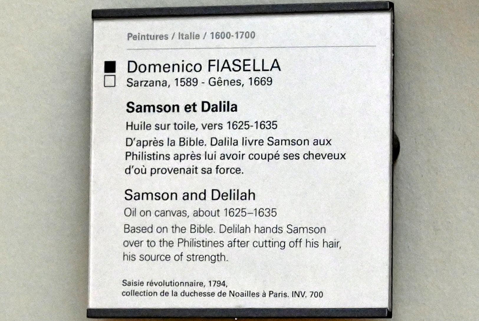Domenico Fiasella (1630), Simson und Delila, Paris, Musée du Louvre, Saal 717, um 1625–1635, Bild 2/2