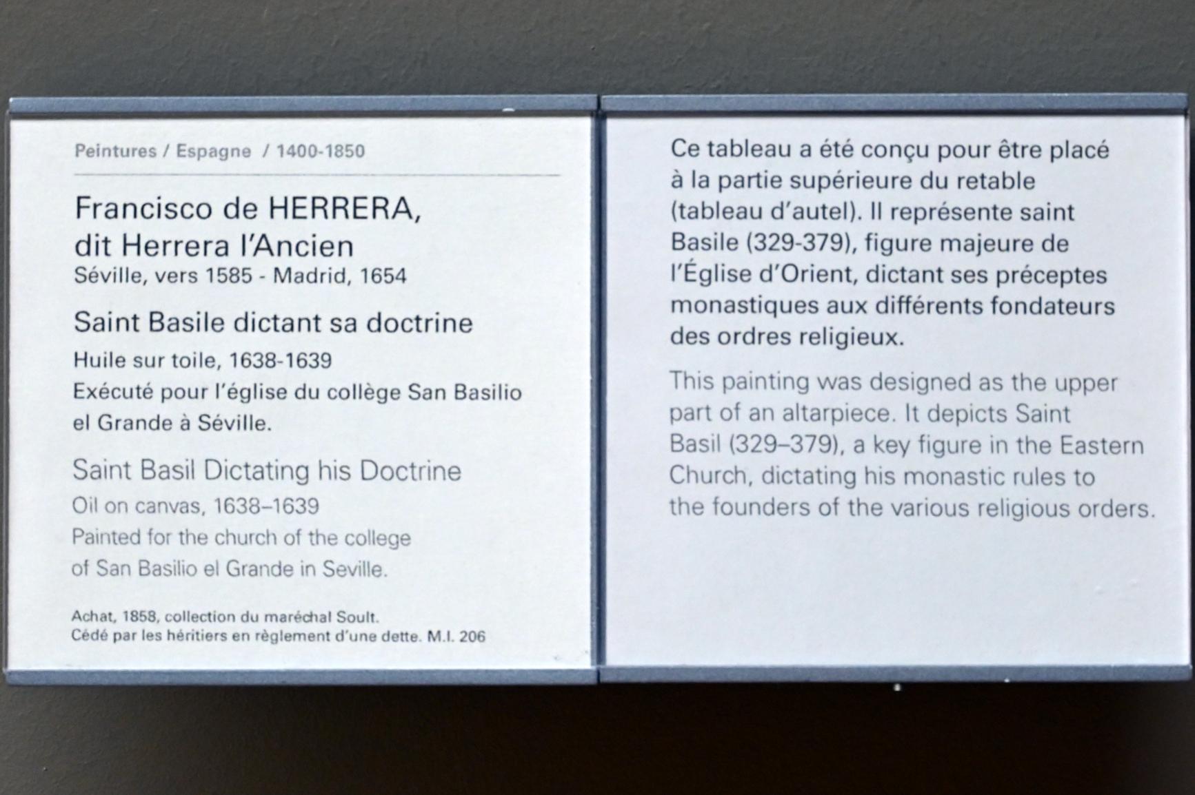 Francisco de Herrera der Ältere (1638–1640), Der heilige Basilius diktiert seine Lehre, Sevilla, ehem. Kloster San Basilio, jetzt Paris, Musée du Louvre, Saal 718, 1638–1639, Bild 2/2