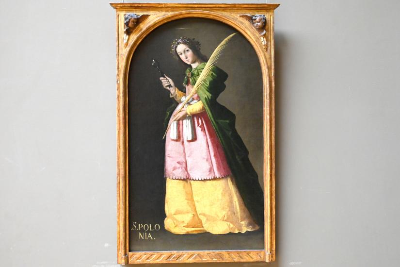 Francisco de Zurbarán y Salazar (1628–1661), Heilige Apollonia, Sevilla, ehem. Kirche La Merced Descalza, jetzt Paris, Musée du Louvre, Saal 718, um 1636–1640, Bild 1/2