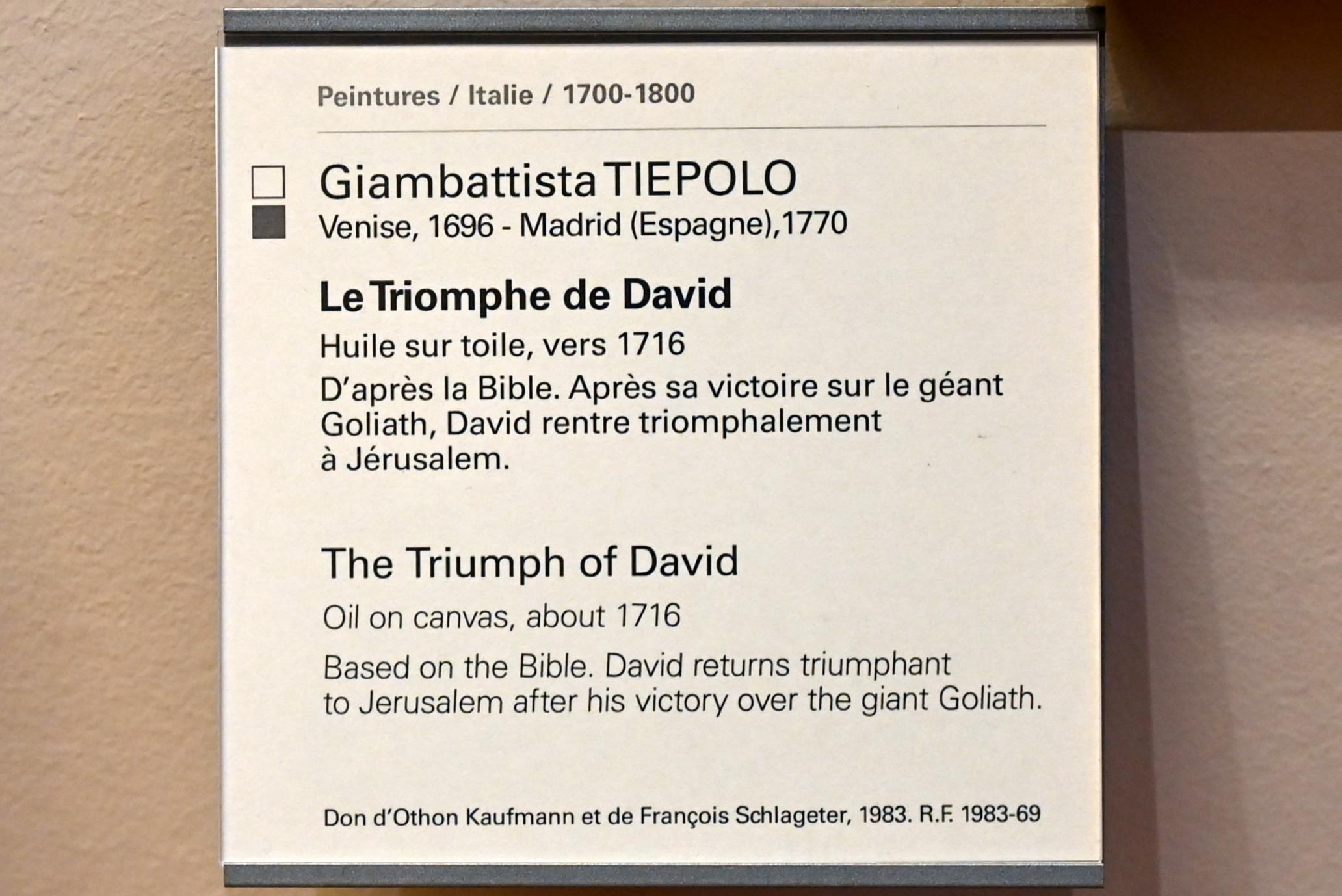 Giovanni Battista Tiepolo (1715–1785), Der Triumph Davids, Paris, Musée du Louvre, Saal 725, um 1716, Bild 2/2
