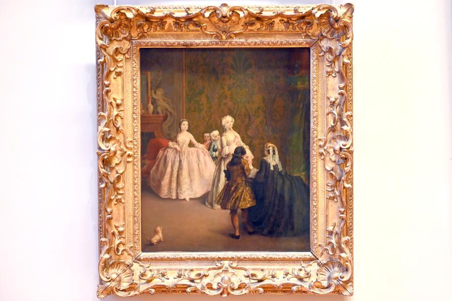 Pietro Longhi (1740–1772), Die Vorstellung, Paris, Musée du Louvre, Saal 724, um 1740, Bild 1/2