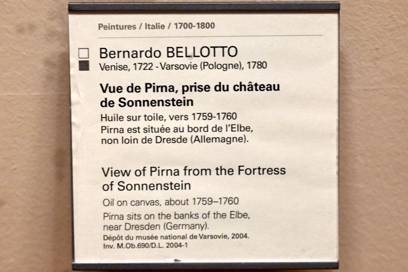 Bernardo Bellotto (Canaletto) (1738–1779), Blick auf Pirna von der Festung Sonnenstein, Paris, Musée du Louvre, Saal 723, um 1759–1760, Bild 2/2