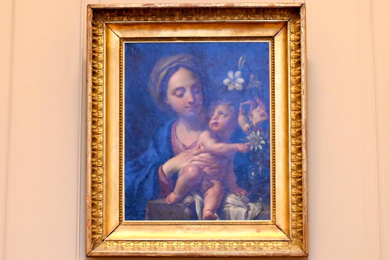 Francesco Trevisani (1705–1737), Das Jesuskind zeigt der Jungfrau die Blumen der Passion, Paris, Musée du Louvre, Saal 722, um 1690–1745, Bild 1/2