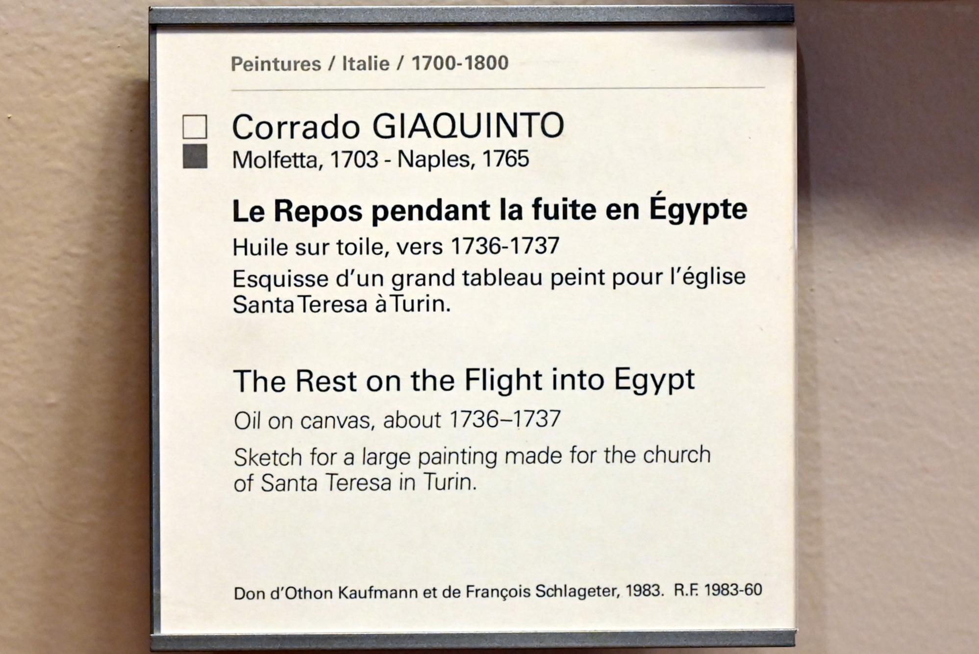 Corrado Giaquinto (1736–1760), Ruhe auf der Flucht nach Ägypten, Turin, Chiesa di Santa Teresa, jetzt Paris, Musée du Louvre, Saal 722, um 1736–1737, Bild 2/2