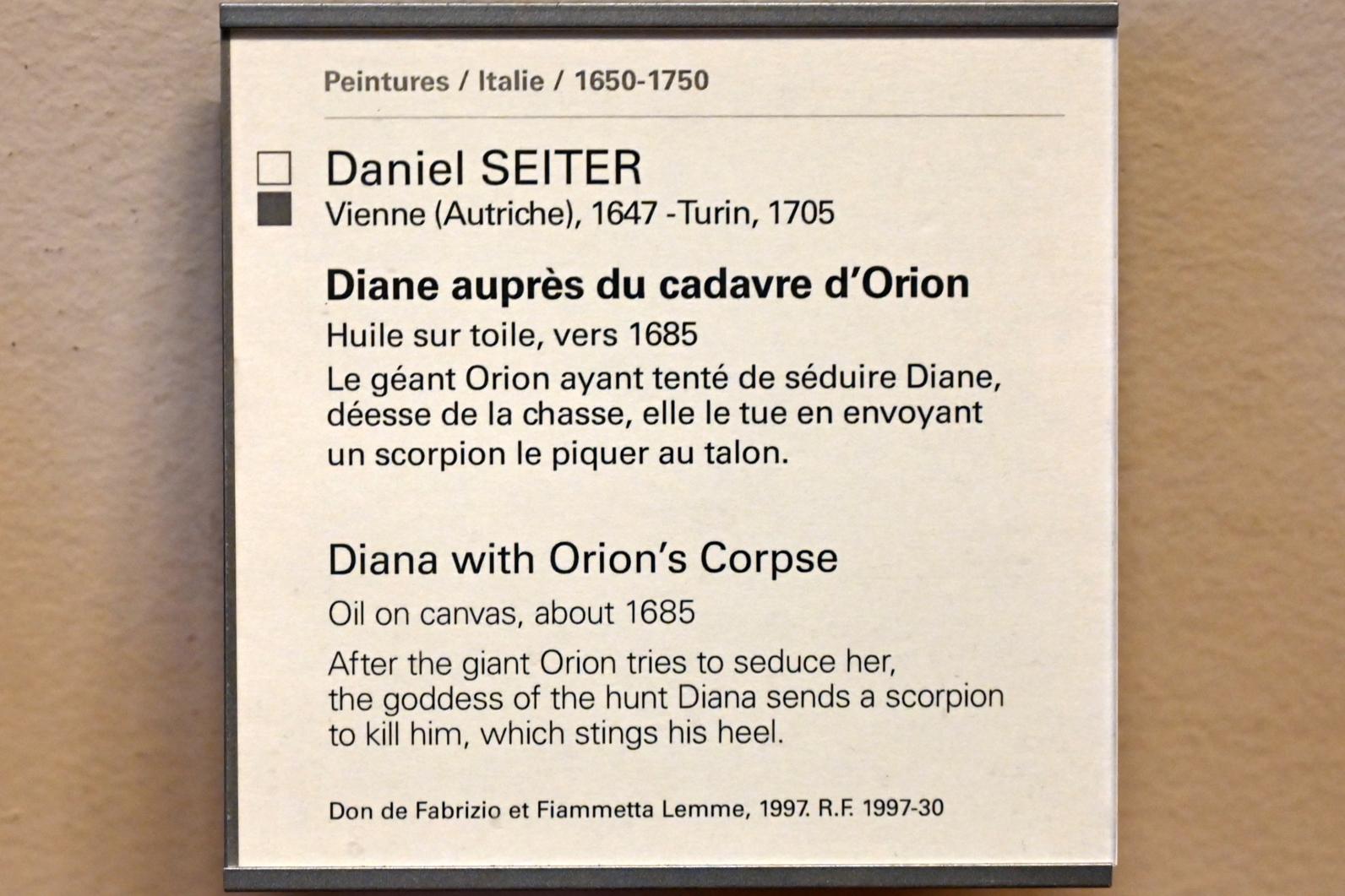 Daniel Seiter (Seyter) (1685), Diana mit der Leiche des Orion, Paris, Musée du Louvre, Saal 721, um 1685, Bild 2/2