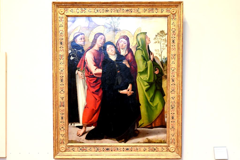 Juan de Borgoña (1515), Die Jungfrau, der heilige Johannes, zwei heilige Frauen und der heilige Dominikus, Paris, Musée du Louvre, Saal 731, um 1515, Bild 1/2