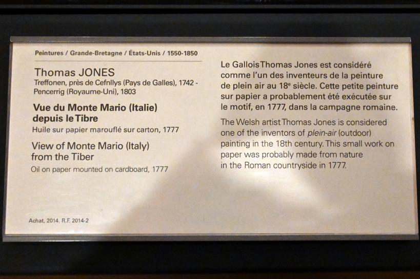 Thomas Jones (1777–1786), Blick auf Monte Mario (Italien) vom Tiber aus, Paris, Musée du Louvre, Saal 713, 1777, Bild 2/2