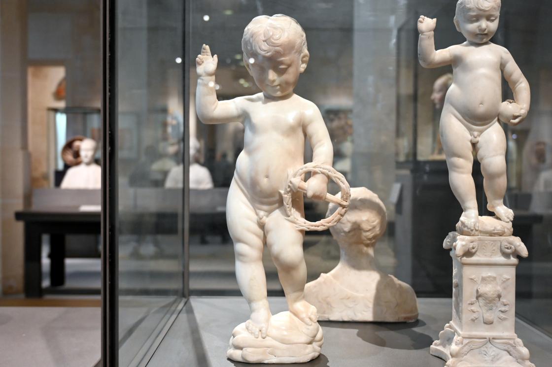 Desiderio da Settignano (Nachahmer) (1450–1500), Das segnende Jesuskind, das die Dornenkrone und die Nägel hält, Florenz, Basilica di San Lorenzo, jetzt Paris, Musée du Louvre, Saal 160, um 1500