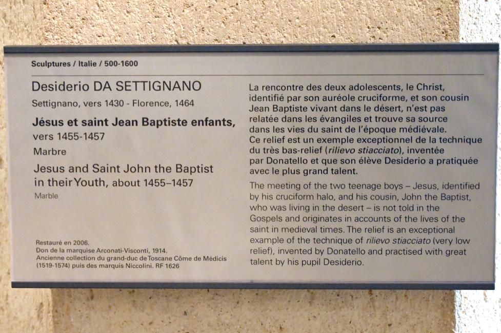 Desiderio da Settignano (1454–1462), Jesus und Johannes der Täufer als Knaben, Paris, Musée du Louvre, Saal 160, um 1455–1457, Bild 2/2