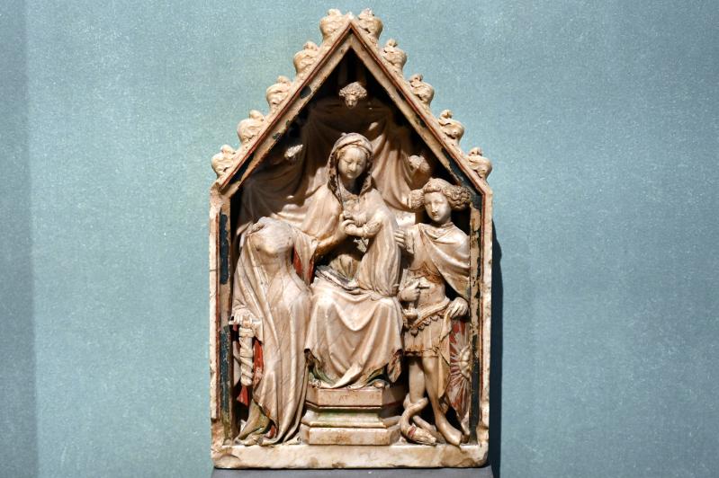 Jean de Prindall (1412), Die mystische Hochzeit der Heiligen Katharina, begleitet vom Heiligen Michael, Paris, Musée du Louvre, Saal 160, um 1400–1424, Bild 1/2