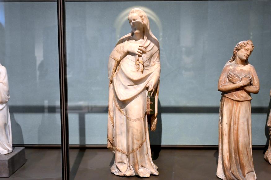 Agostino di Giovanni (1330–1347), Maria aus einer Verkündigung, Arezzo, Santa Maria della Pieve, jetzt Paris, Musée du Louvre, Saal 160, um 1330–1348, Bild 1/3