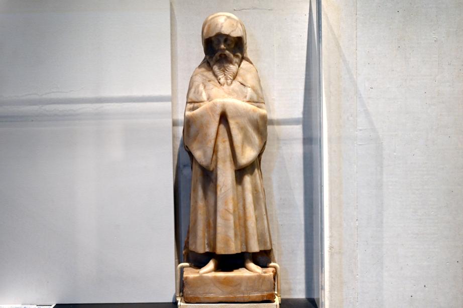 Jaume Cascalls (1378), Ein Trauernder, Vimbodí i Poblet, Monestir de Santa Maria de Poblet, jetzt Paris, Musée du Louvre, Saal 164, um 1365–1380, Bild 1/2